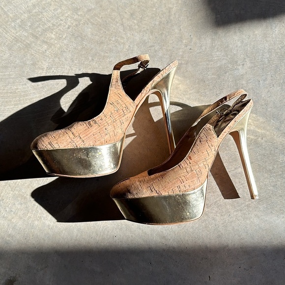 SAM Edeman Cork Style Heels With Gold Heel Size 8.5 - Picture 1 of 11